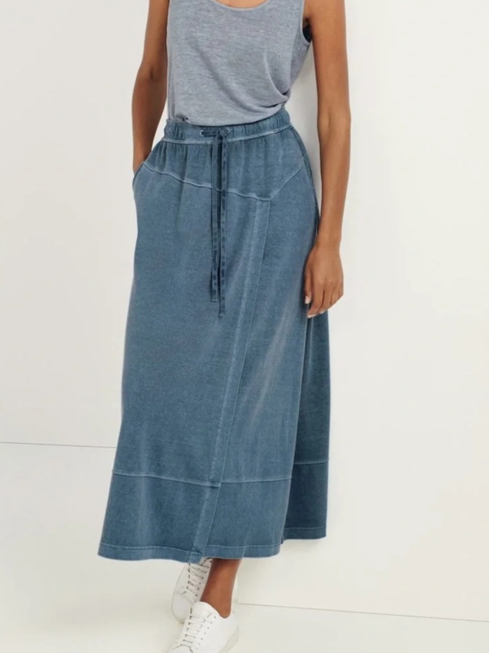 Poetry Hemp Organic Cotton Midi Skirt Indigo Drawstring A-Line US 8